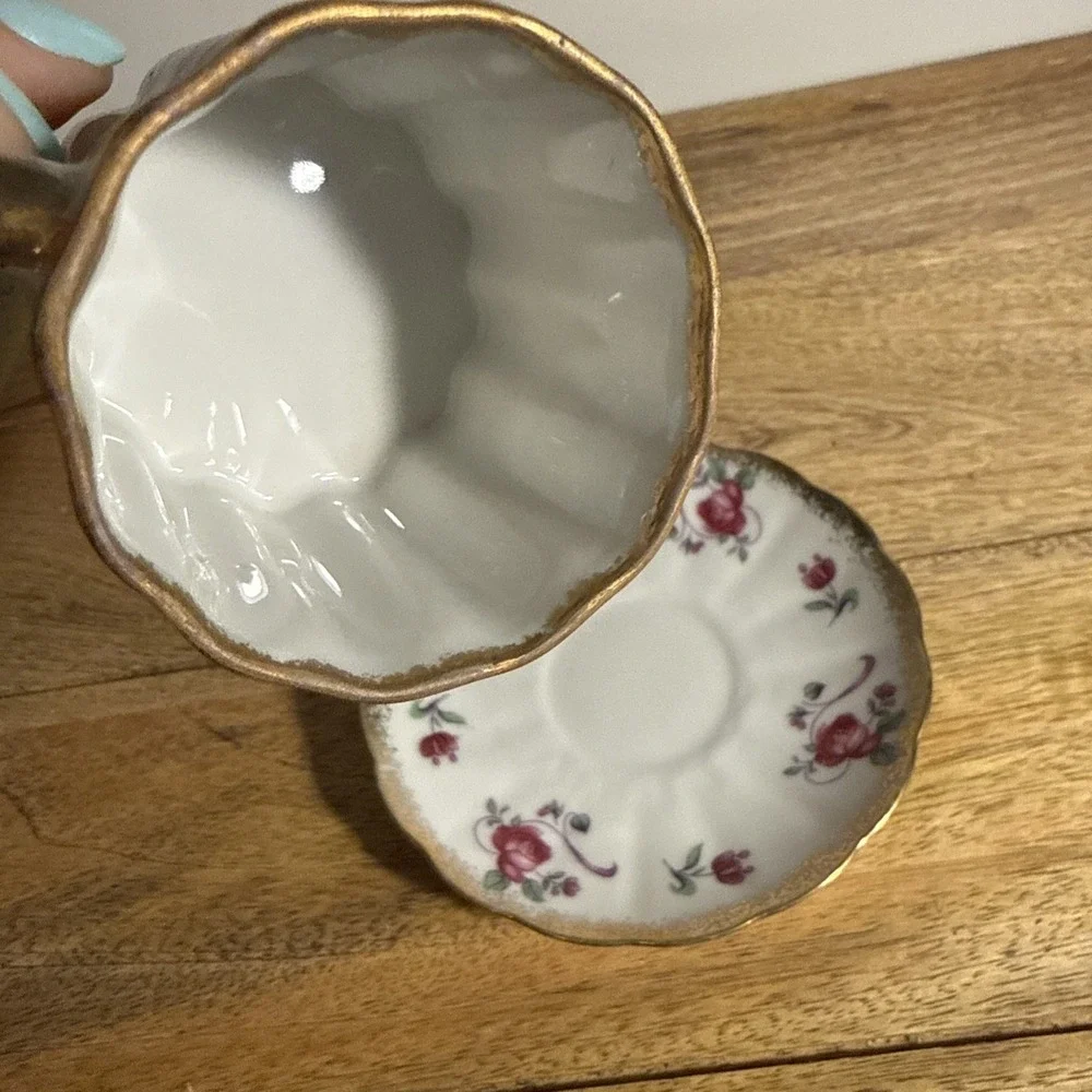 Vintage tea cup and saucer Made In Japan Demitasse footed gold trim